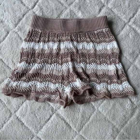 Princess Polly | Brown Leah Striped Sheer Knit Coverup Shorts | Size 2 - Picture 2 of 11